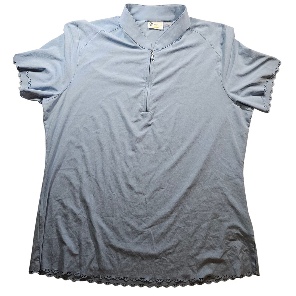 Greg Norman W/large Golf Top Blue PlayDry Jeweled Zip pull Unique scallop Hem